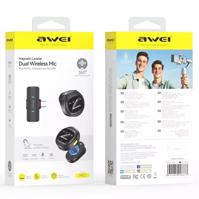 AWEI MK3 Duo belaidis segtuvinis mikrofonas juodas