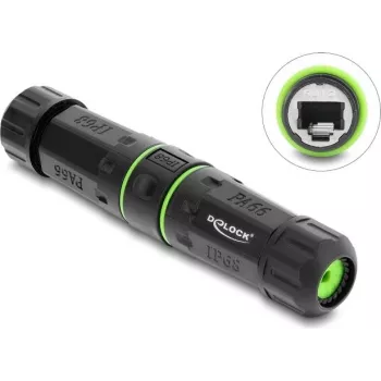 Delock RJ12 mova jungtis, RJ12 lizdas – RJ12 lizdas, su M20 x 1,5 mm sriegiu, IP68, dulkėms ir vandeniui atspari