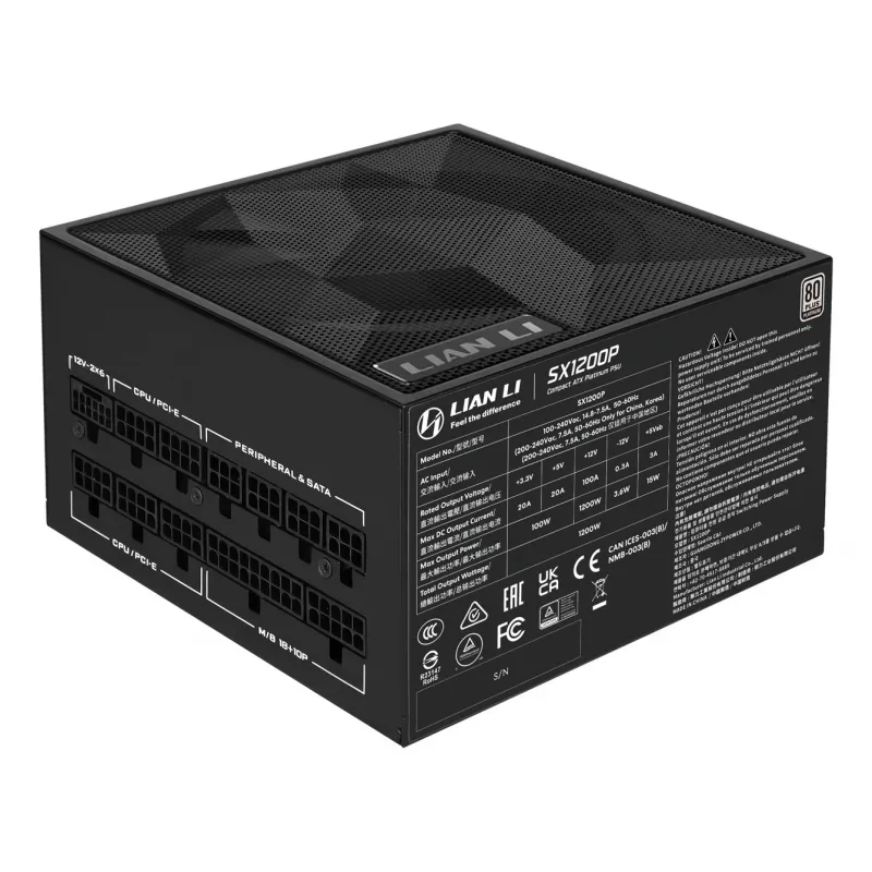 Lian Li SX Series 80 PLUS Platinum maitinimo blokas, pilnai modulinis, PCIe 5.1, ATX 3.1 – 1200 W, juodas
