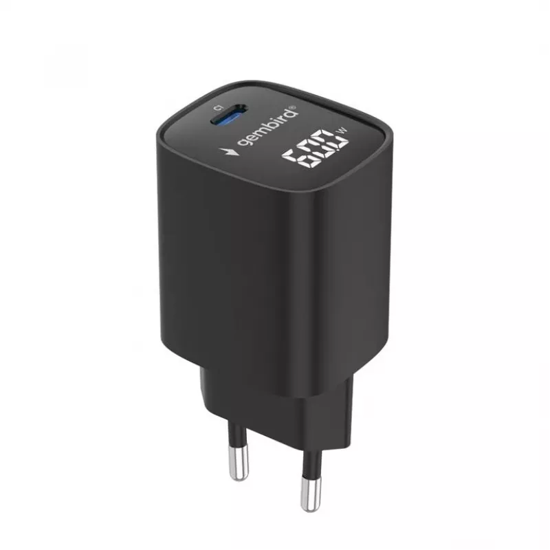 Gembird TA-UC-1C-PD60LCD-01-BK 60W USB Type-C greitasis įkroviklis su LCD ekranu, juodas