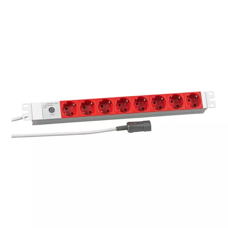 EFB Elektronik Koop PROFIversal Maitinimo Juosta (montuojama į stelažą) - 8 x Schuko lizdai, IEC C14 įvadas, 250 V, 10 A, 2500 W, 1U, juoda
