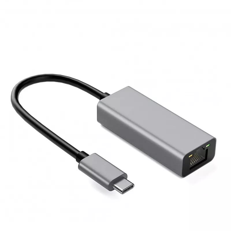 IBOX aliumininis RJ45 į USB Type-C adapteris 10/100/1000 Mbps Gigabit Ethernet sidabrinis