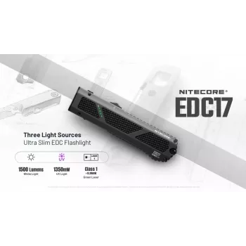 Nitecore EDC17 žibintuvėlis 1500 liumenų, įkraunamas per USB-C su 1 klasės lazeriniu rodykle