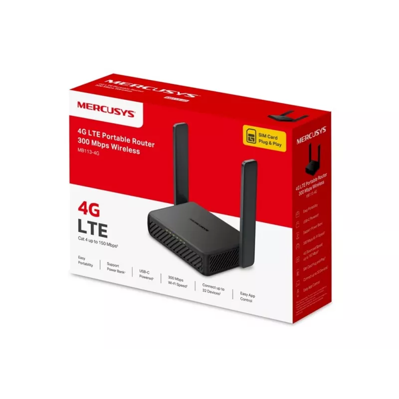 Mercusys MB113-4G belaidis 4G LTE nešiojamasis maršrutizatorius 300Mbps