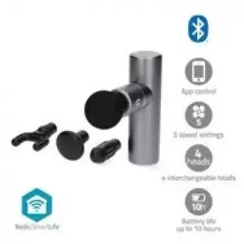 Nedis SmartLife Massage Gun su 5 režimais, 4 galvutėmis, Bluetooth, juoda