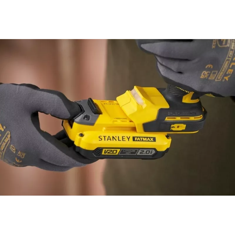 STANLEY FATMAX SFMCD726D2T 18V akumuliatorinis kombinuotas gręžtuvas be šepetėlių (2x 2.0Ah baterijos, įkroviklis, TSTAK dėklas)