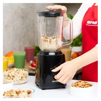 MPM MBL-37 Blender, 500 W, 1.5 L stiklinis indas, nerūdijančio plieno peilis, 2 greičiai, impulsinė funkcija, ledo smulkinimas, juoda