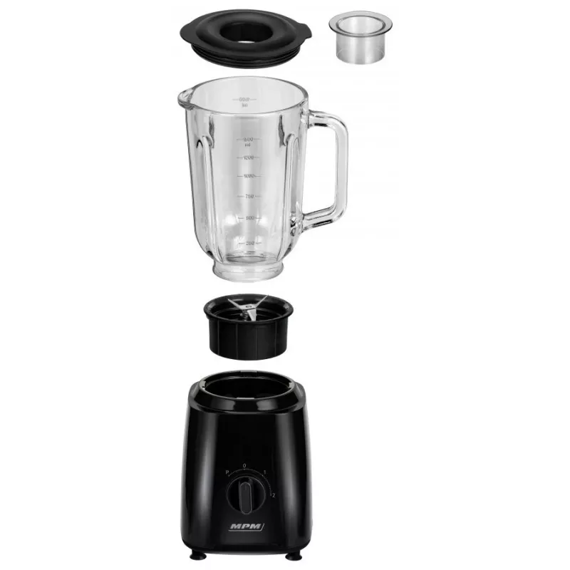 MPM MBL-37 Blender, 500 W, 1.5 L stiklinis indas, nerūdijančio plieno peilis, 2 greičiai, impulsinė funkcija, ledo smulkinimas, juoda