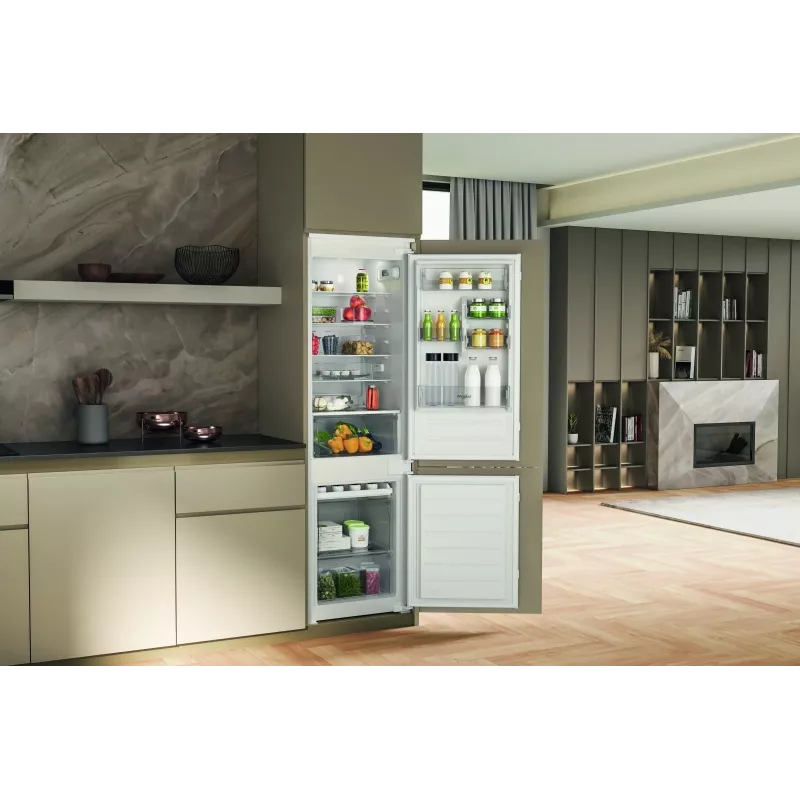 Whirlpool WHC18D071A1 Įmontuojamas Šaldytuvas-Šaldiklis su 6th Sense Technology, 250 L Bendras Tūris, Energijos Klasė D, Baltas