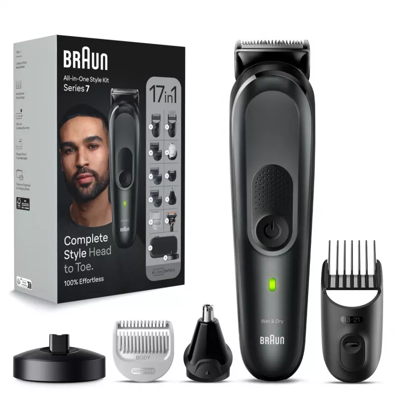 Braun MGK7491 17-in-1 Multi-Grooming Style Kit, juodas/sidabrinis, belaidis, Li-Ion, 100 min veikimo laikas