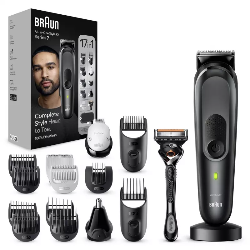 Braun MGK7491 17-in-1 Multi-Grooming Style Kit, juodas/sidabrinis, belaidis, Li-Ion, 100 min veikimo laikas