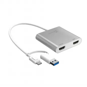 j5create JCA365-N USB-C į dvigubą HDMI kelių monitorių adapteris - 3.2 Gen 1 - USB-A ir USB-C - 4K 60Hz