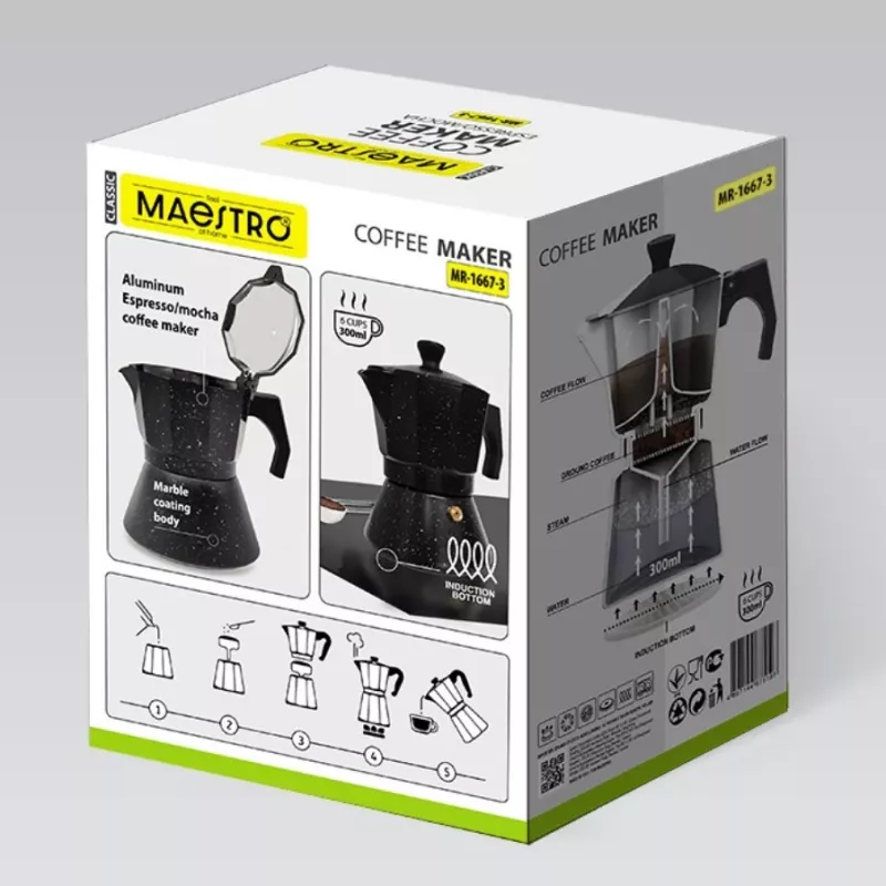 Maestro Granite MR-1667-3 Moka kavos virimo aparatas 150 ml 3 puodeliai Pilka