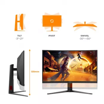 AOC C32G4Z 31.5 inch lenktas žaidimų monitorius, Full HD, 240Hz, 1ms, VA, FreeSync Premium, juodas/raudonas