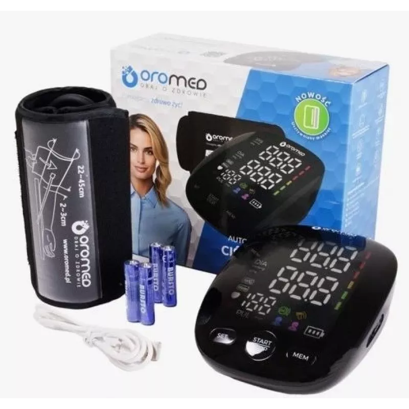 OROMED ORO-N12 SMART Viršutinės žasto kraujospūdžio matuoklis su USB, balsu ir apšviestu ekranu