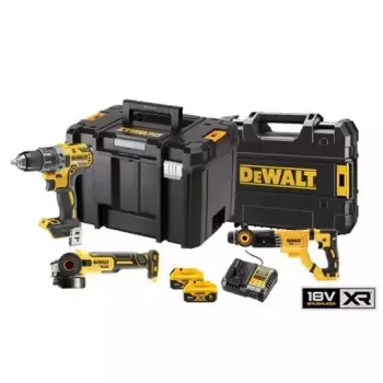 DEWALT 18V XR akumuliatorinis 3 dalių komplektas DCK327P2T (DCD791, DCG405, DCH263) su 2 x 5,0 Ah baterijomis, įkrovikliu ir TSTAK dėklais