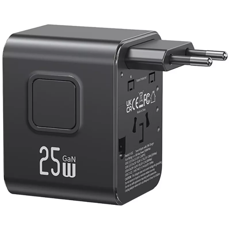 USAMS Travel Adapter 25W 4in1 US/AU/EU/UK Black CC309