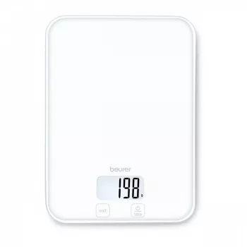 Beurer KS 19 Pure White skaitmeninės virtuvinės svarstyklės su sensoriniais mygtukais, 5 kg, 1 g, taros funkcija, LCD ekranu