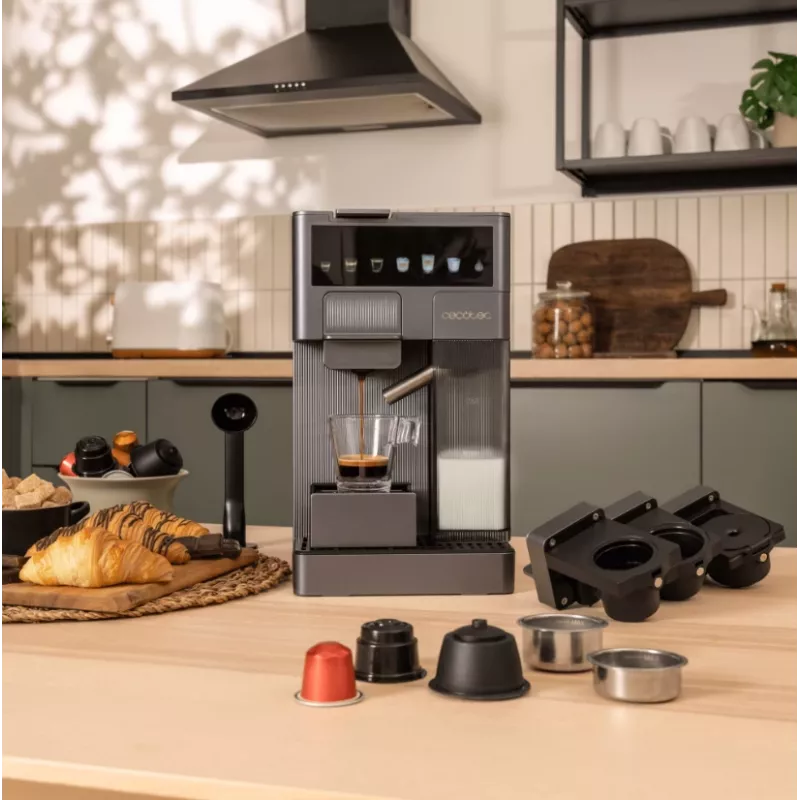 Cecotec FreeStyle Latte T Espresso kavos aparatas – 20 barų siurblys, įmontuotas pieno putotojas, 1350 W, pilka