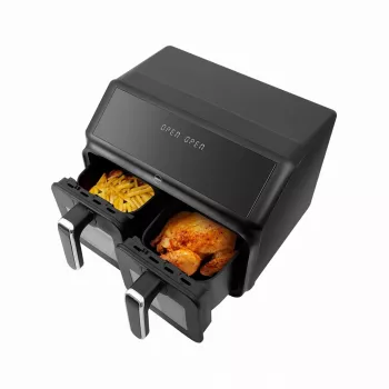 ELDOM FR210 DualCrisp dviguba oro gruzdintuvė, 2200 W, 8 L talpa, LED ekranas, juoda