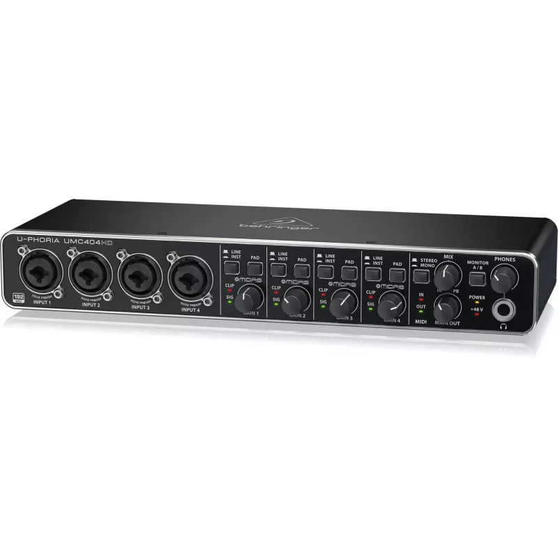 Behringer UMC404HD USB garso sąsaja 4x4 24 bitų / 192 kHz su MIDAS išankstiniais stiprintuvais
