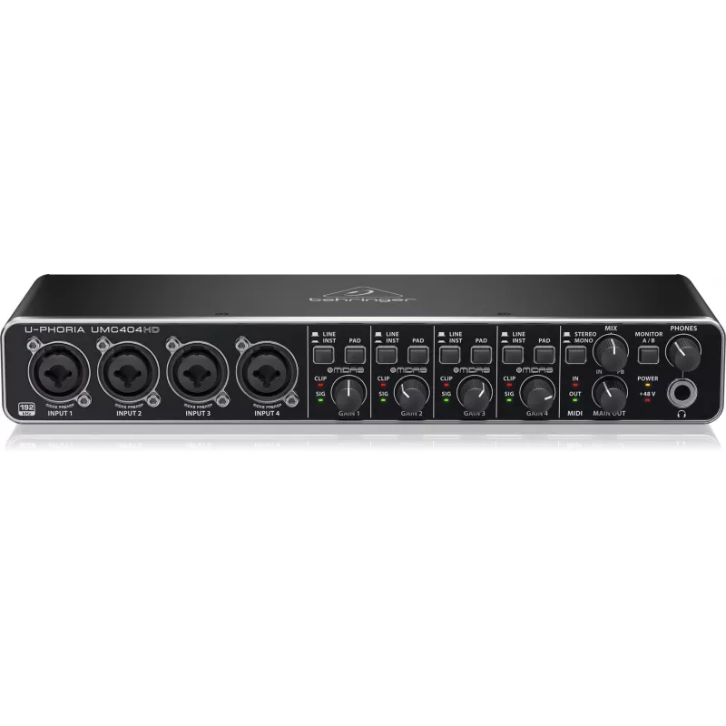 Behringer UMC404HD USB garso sąsaja 4x4 24 bitų / 192 kHz su MIDAS išankstiniais stiprintuvais