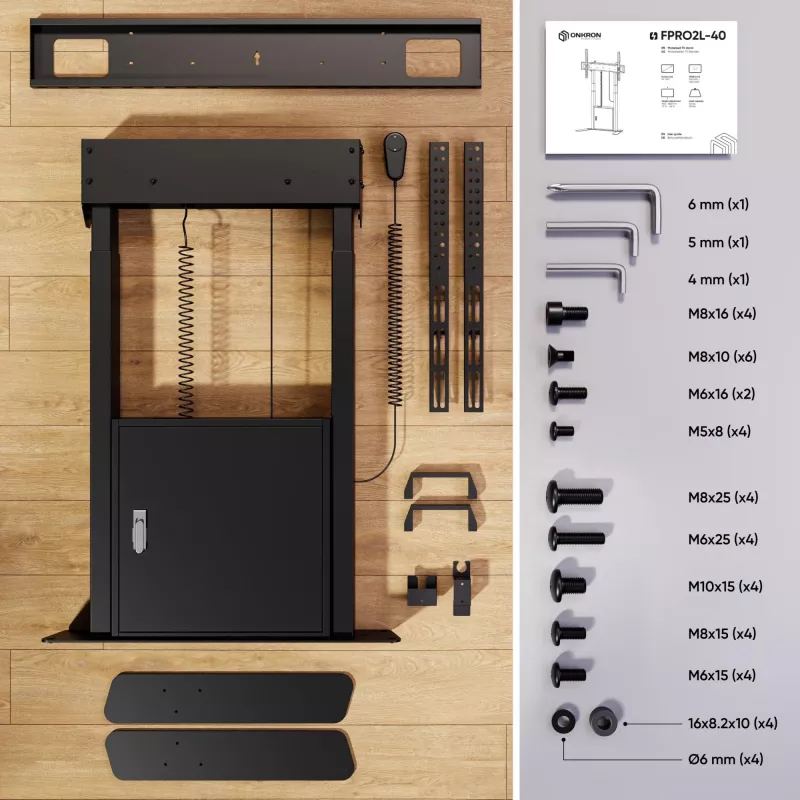 ONKRON FPRO2L-40-B TV Floor Stand 55-100 col., juodas, 100 kg talpa, mobilus AV stovas