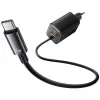 USAMS JC Series CC266 65W GaN Fast Charger su įmontuotu USB-C laidu, juoda