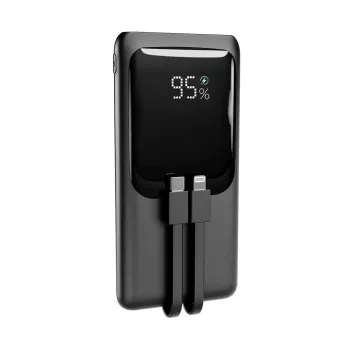 Gembird PB10-PD20-LCD-01 nešiojamas greitojo įkrovimo powerbank su integruotais kabeliais, 20W, 10000 mAh, juodas