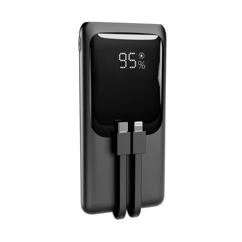 Gembird PB10-PD20-LCD-01 nešiojamas greitojo įkrovimo powerbank su integruotais kabeliais, 20W, 10000 mAh, juodas