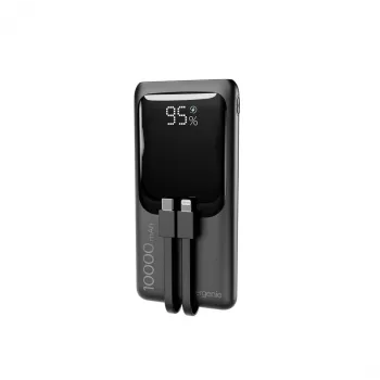 Gembird PB10-PD20-LCD-01 nešiojamas greitojo įkrovimo powerbank su integruotais kabeliais, 20W, 10000 mAh, juodas