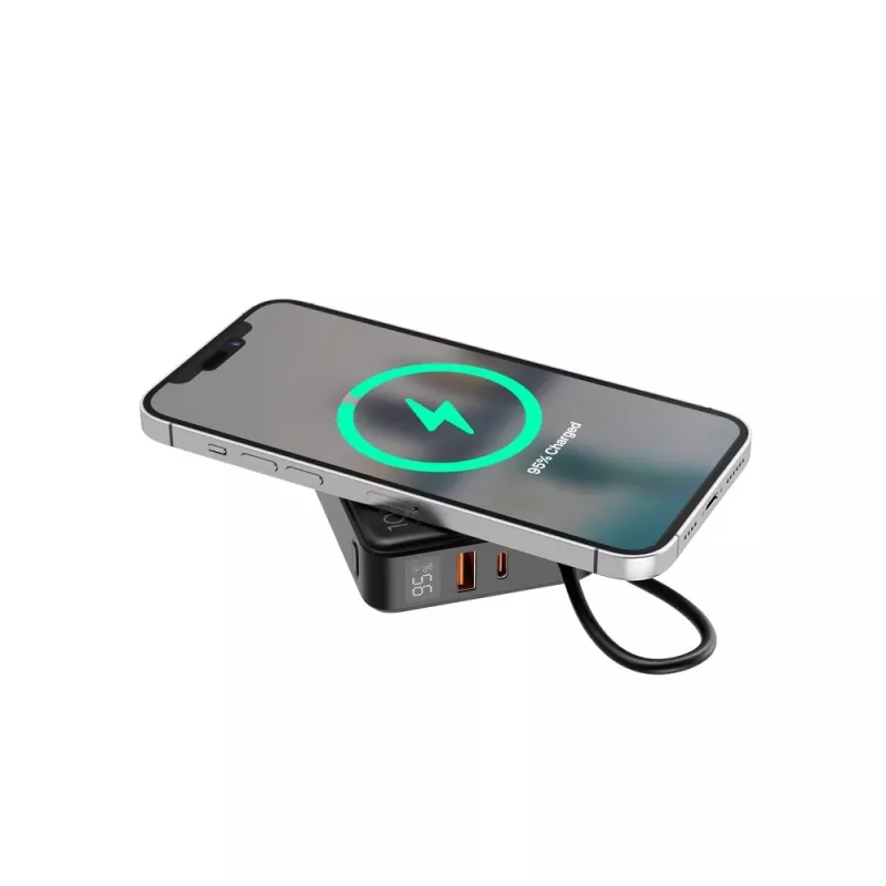 Gembird PB10-WPC15-LCD-01 greitojo įkrovimo powerbankas su belaidžiu įkrovikliu, 20 W, 10000 mAh, juodas