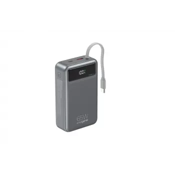 Gembird PB20-PD65-LCD-01 greito įkrovimo power bank su integruotais kabeliais, 65W, 20000 mAh, juoda