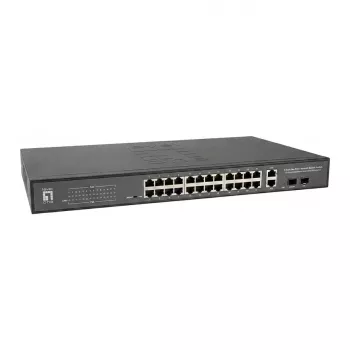 LevelONE GTP-2871DP L3 valdomas PoE+ tinklo jungiklis 24x GE PoE + 4x 10G SFP+ 440W 19 inch stelažinis