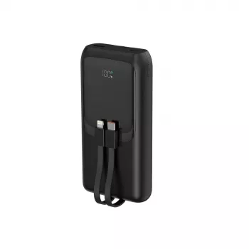 Gembird PB20-PD20-LCD-01 greito įkrovimo power bank su integruotais kabeliais, 20W, 20000 mAh, juodas