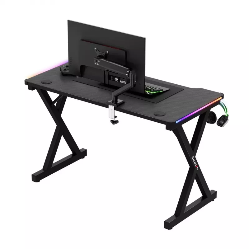 HUZARO Hero 2.3 RGB Gaming Desk – 1200x600mm, juoda, Carbon Flex, RGB LED, fiksuotas aukštis