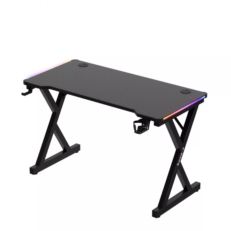 HUZARO Hero 2.3 RGB Gaming Desk – 1200x600mm, juoda, Carbon Flex, RGB LED, fiksuotas aukštis