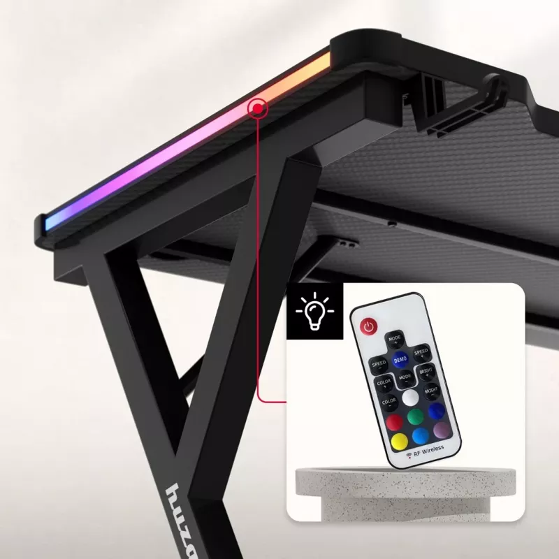 HUZARO Hero 2.3 RGB Gaming Desk – 1200x600mm, juoda, Carbon Flex, RGB LED, fiksuotas aukštis