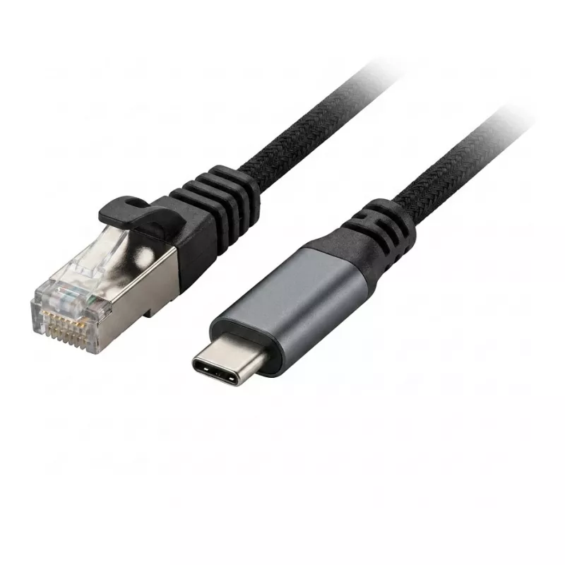 Synergy 21 USB 3.2 Type-C į RJ45 Gigabit Ethernet adapterio kabelis 2,0m juodas tekstilinis