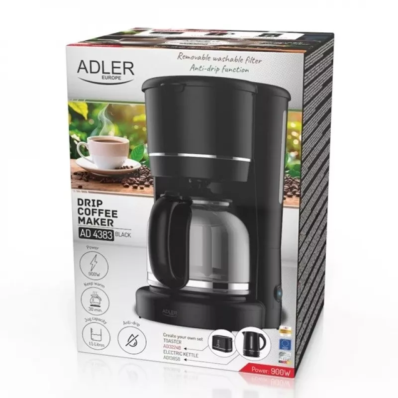 Adler AD 4383 kavos virimo aparatas, 1,5 l, juodas