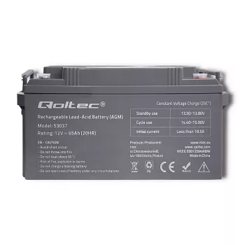 Qoltec 53037 AGM baterija 12V 65Ah max 780A