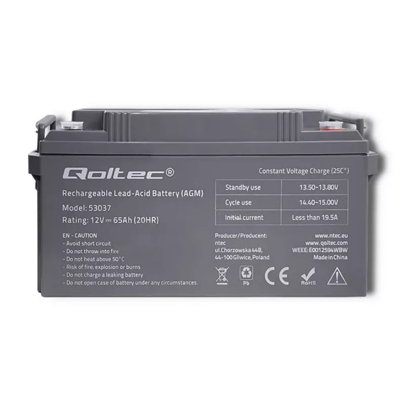 Qoltec 53037 AGM baterija 12V 65Ah max 780A