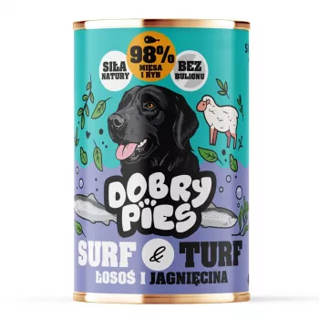 DOBRY PIES Surf & Turf Salmon and Lamb šlapias šunų ėdalas 400g