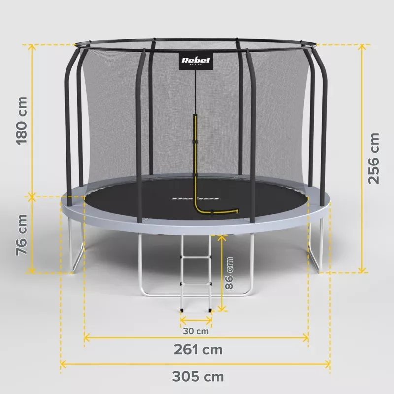 REBEL Active Trampoline PRO 10ft/305 cm su apsauginiu tinklu, juoda/mėlyna