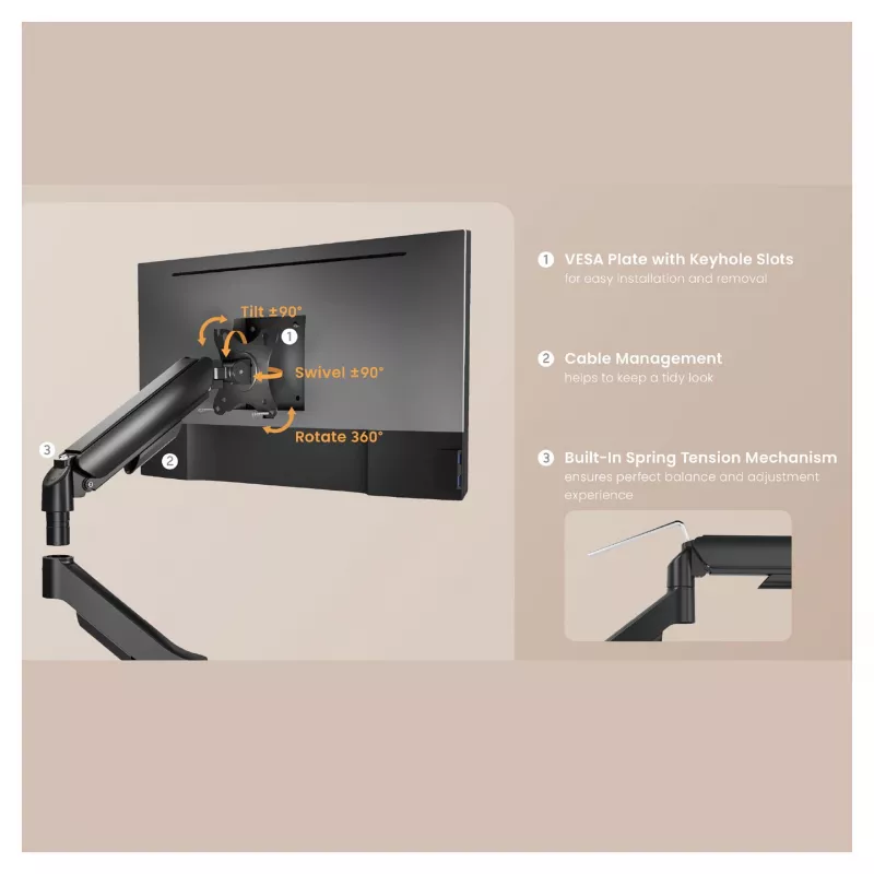 Equip Dvigubo monitoriaus stalinis laikiklis 17-32 inch ekranams, 360° sukimas, dujinė spyruoklė, 9 kg talpa, juodas