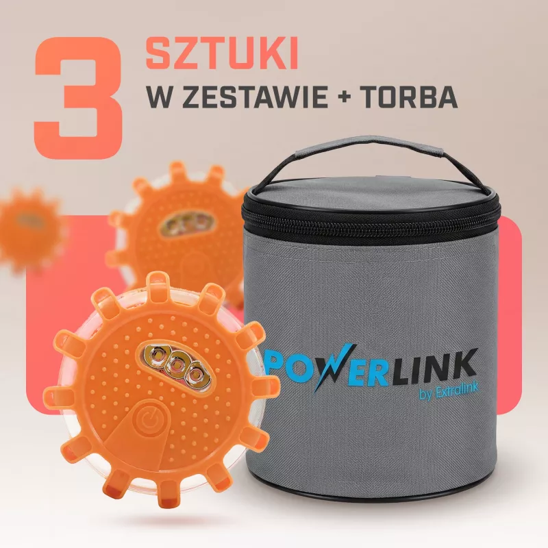 EXTRALINK Smartlife LED Road Flare 3-Pack su laikymo krepšiu
