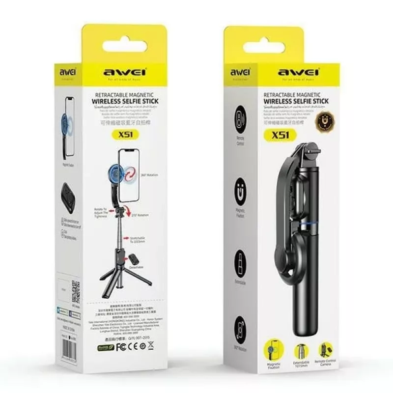 AWEI X51 Magnetinis selfio stovas – trikojis juodas