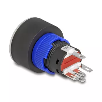 Delock 22 mm skydinis mygtukas, plokščias, raudonas LED, litavimo gnybtai, 1 NO, 230 V AC/DC