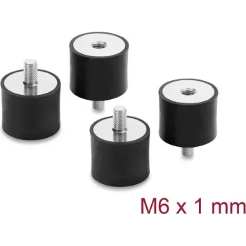 Delock Vibration Damper M6 x 1 mm D 25 x H 20 mm su vidiniu ir išoriniu sriegiu, 4 vnt., juodos spalvos