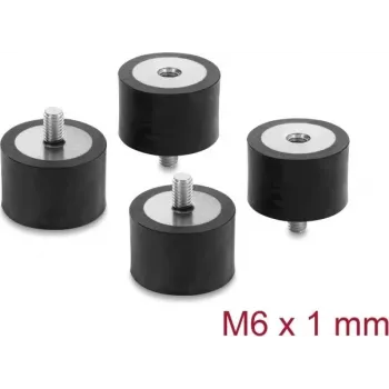 Delock Vibration Damper M6 x 1 mm D 30 x H 20 mm su vyrišku ir moterišku sriegiu, 4 vnt., juoda (60821)